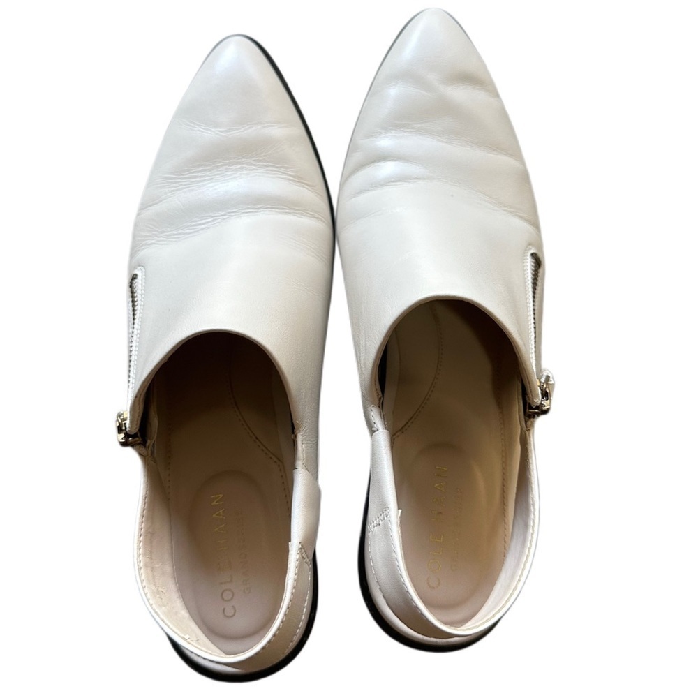 Cole Haan White Leather Chunky Block Heel Slingback Pointed Toe Boots Business - Picture 5 of 10